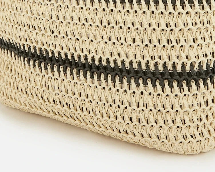 Woven Striped Tote With Leather Handles 7 Woven Striped Tote With Leather Handles - Image 7