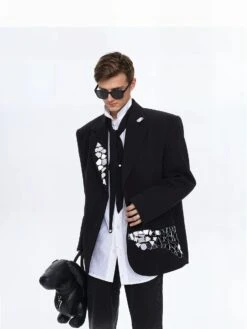 Structured Single Breasted Blazer With Abstract Shard Patch Detail -Modern Wear Shop 6d05298028aea4387ebef83286119fd2