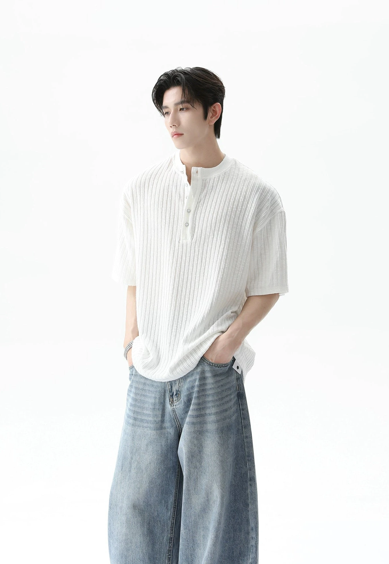 Textured Ribbed Henley Half Sleeve Top 3 Textured Ribbed Henley Half Sleeve Top - Image 3