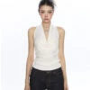 Halter Neck Drape Ribbed Knit Sleeveless Top