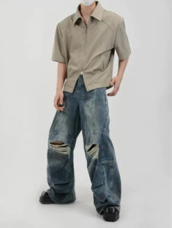 Half Sleeve Zip-Front Collared Shirt -Modern Wear Shop 6d4d75a5bda08fee2e20572168012bcb