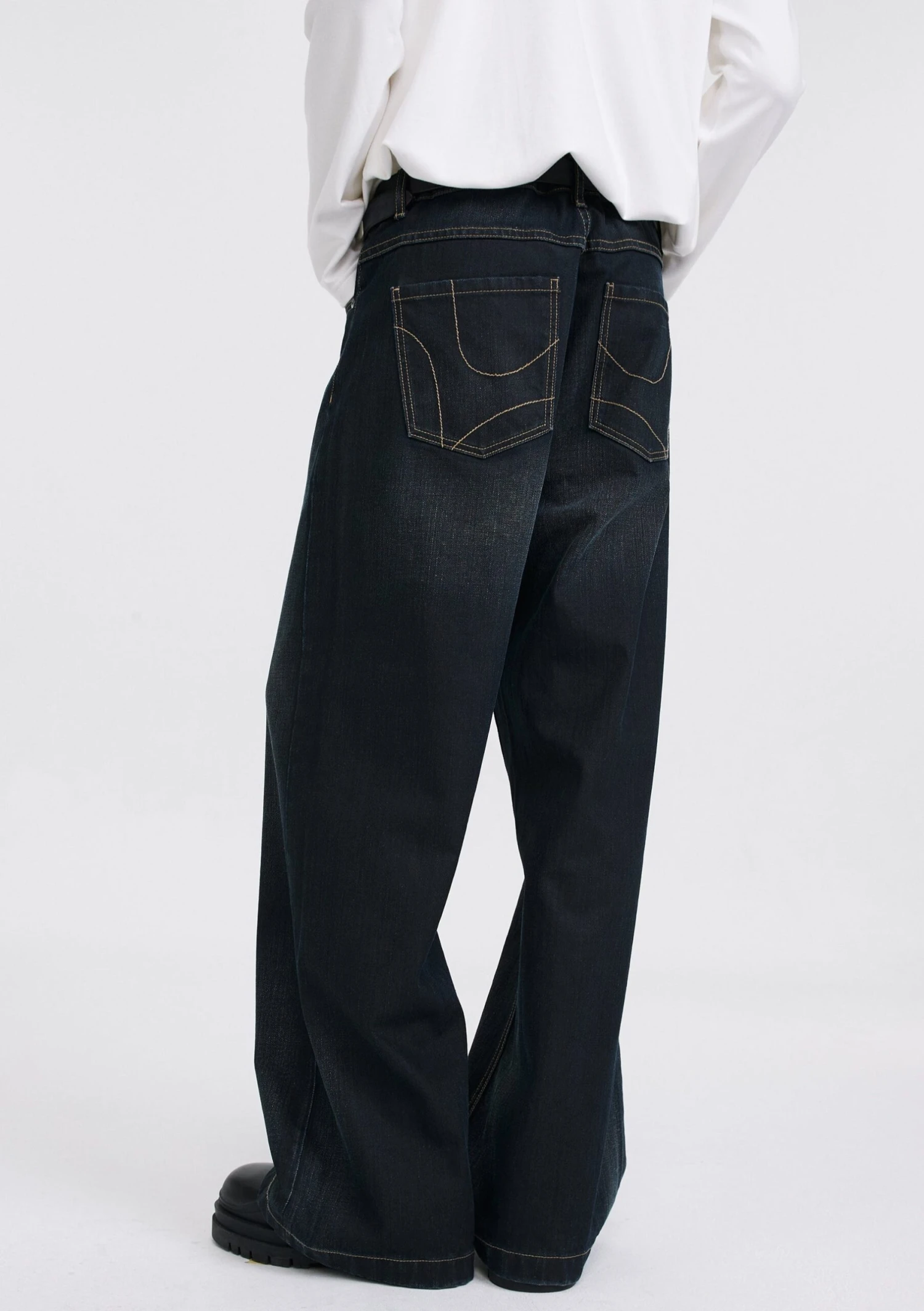 Wide Leg Dark Wash Wax Jeans With Contrast Stitching 5 Wide Leg Dark Wash Wax Jeans With Contrast Stitching - Image 5