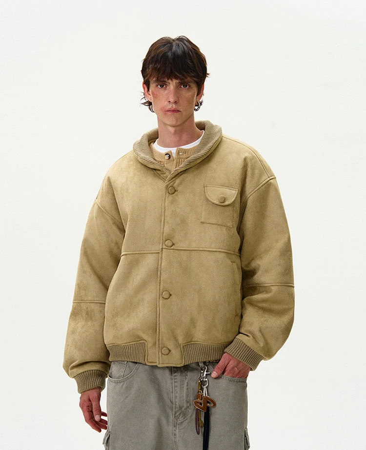Oversized Suede Bomber Jacket With Button Pocket 5 Oversized Suede Bomber Jacket With Button Pocket - Image 5