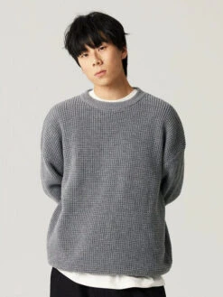 Oversized Crewneck Waffle-Weave Knit Sweater -Modern Wear Shop 6de07a5731a7faeac471b73f1993adf4