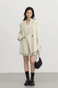 Pinstripe Texture Oversized Blazer And Pleated Dress Set -Modern Wear Shop 6e1e4f102edc17eedabfaf7a224a3e91