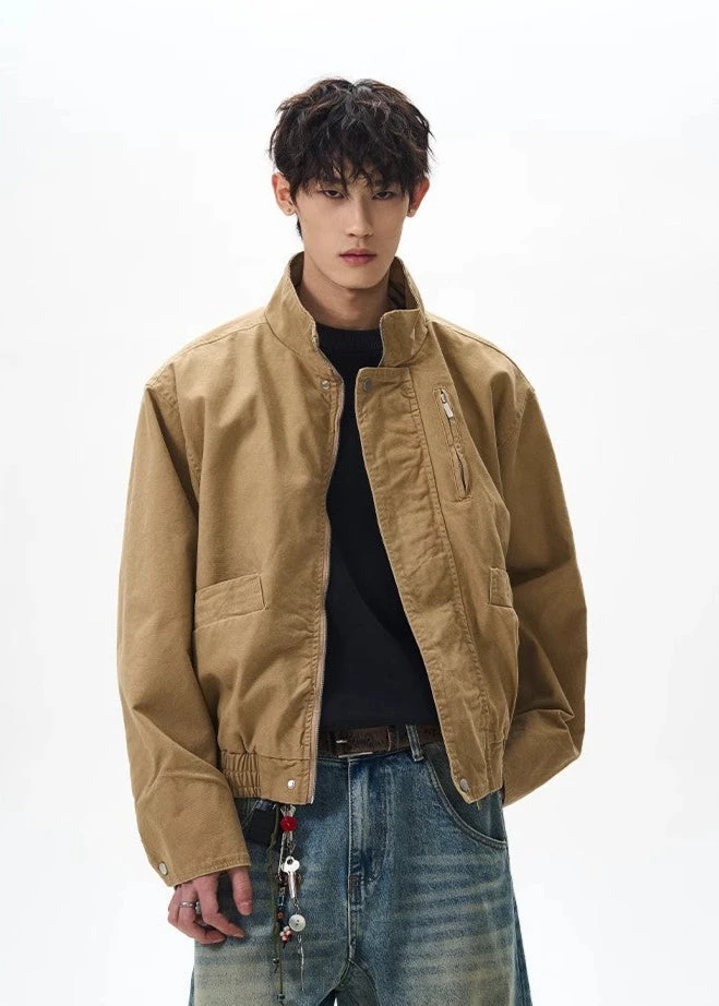 Boxy Zip-Up Stand Collar Worker Bomber Jacket 4 Boxy Zip-Up Stand Collar Worker Bomber Jacket - Image 4