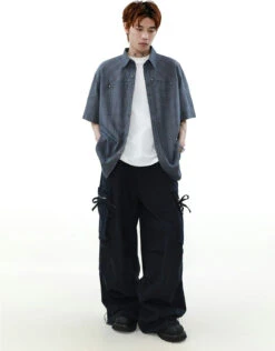 Oversized Plaid Button-Up Short Sleeve Shirt -Modern Wear Shop 6e2da169a2f05459374cce97b6170a82