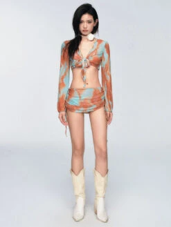 Tie-Front Abstract Print Long-Sleeve Bikini Set -Modern Wear Shop 6e4739392bba1006ddfcbaac465d4358