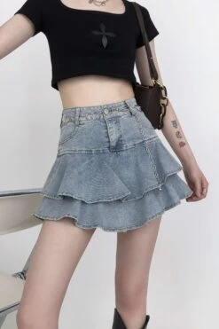 Tiered Pleated Denim Mini Skirt 10 Tiered Pleated Denim Mini Skirt -Modern Wear Shop 6e812452bdbeebe9403f0c2f9e735414
