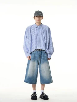 Oversized Striped Drop-Shoulder Cropped Button-Up Shirt 14 Oversized Striped Drop-Shoulder Cropped Button-Up Shirt -Modern Wear Shop 6e8c33932d4aed0e78801ba429291972