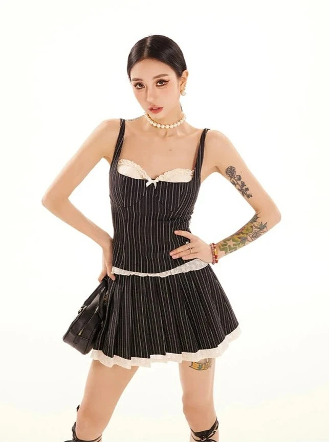 Striped Lace Trim Cami Top And Skater Skirt Set 3 Striped Lace Trim Cami Top And Skater Skirt Set - Image 3