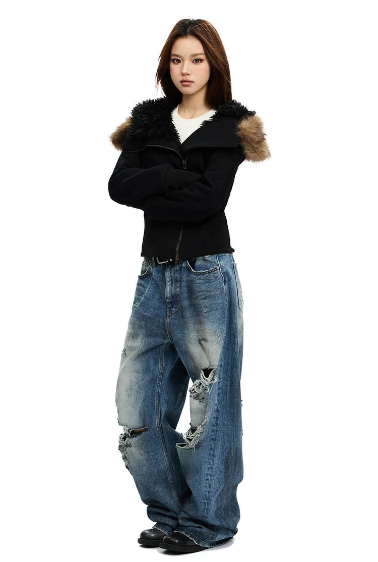 Fleece-Lined Hooded Jacket With Faux Fur Trim 12 Fleece-Lined Hooded Jacket With Faux Fur Trim - Image 12