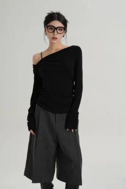 Asymmetric Single-Strap Off-Shoulder Long Sleeve Top -Modern Wear Shop 6ee8029776ac8160671aae4564452025