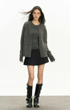 Ribbed Trim Slim Round-Neck Cardigan -Modern Wear Shop 6f16a593c81c86234b5224f3f28b1dd6