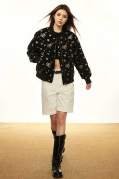 Floral Embroidered Zip Up Oversized Bomber Jacket -Modern Wear Shop 6f1a8521fa610f153cb0dd6258d4f2e8