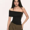 Asymmetric One Shoulder Stretch Knit Top