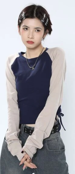 Ruched Side Baseball Long Sleeve T-Shirt -Modern Wear Shop 6f36ece879546ff4776b0aec9e817828