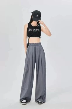 Elastic Waist Pleated Trousers With Pockets -Modern Wear Shop 6f4b677239ee53a88360201b07764d84