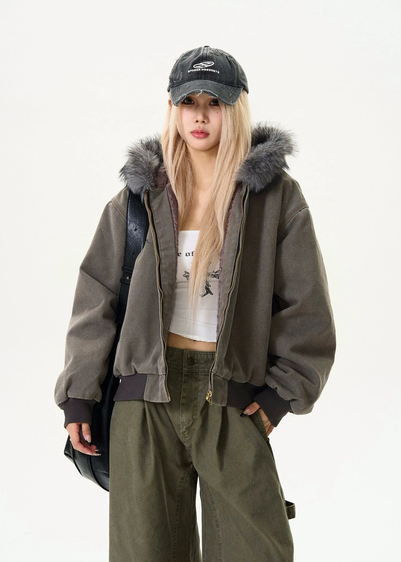 Contrast Faux Fur Hooded Bomber Jacket 8 Contrast Faux Fur Hooded Bomber Jacket - Image 8