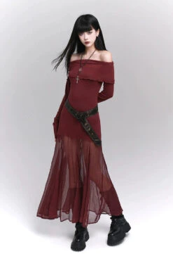 Ruffle Off-Shoulder Sheer Skirt Maxi Dress -Modern Wear Shop 6f7d378bbdef6cc536a66b94a99f7579