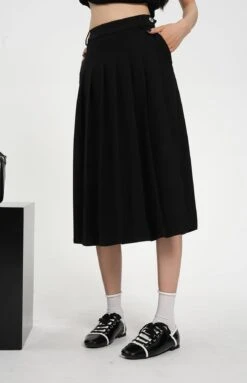 Front Pleated Midi Skirt With Back Slit And Belt Loops -Modern Wear Shop 6fa6256f0d18e7a25c6deb09cea6dfb4