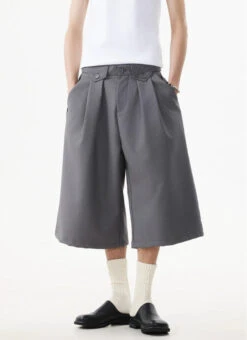 Wide Leg Pleated Tailored Suit Long Bermuda Shorts -Modern Wear Shop 6fbcfdebaf97251055ff41743897ccfc