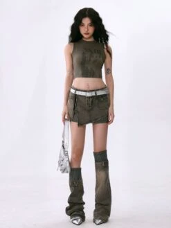 Frayed Hem Denim Sandblast Mini Skirt And Jean Leg Warmers Two-Piece Set 9 Frayed Hem Denim Sandblast Mini Skirt And Jean Leg Warmers Two-Piece Set -Modern Wear Shop 6fe97e26e410bfcb5f2c1ec8f4a047ab