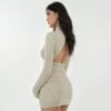 Cable Knit Turtleneck Mini Sweater Dress With Open Back