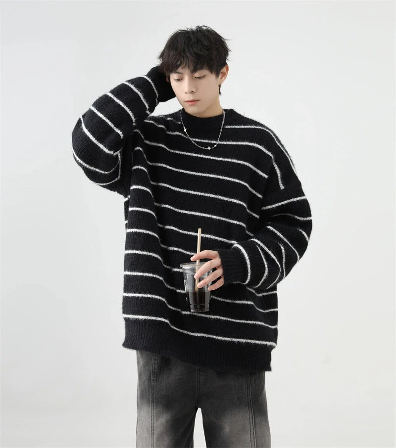 Stripe Oversized Drop Shoulder Knit Sweatshirt 16 Stripe Oversized Drop Shoulder Knit Sweatshirt - Image 16