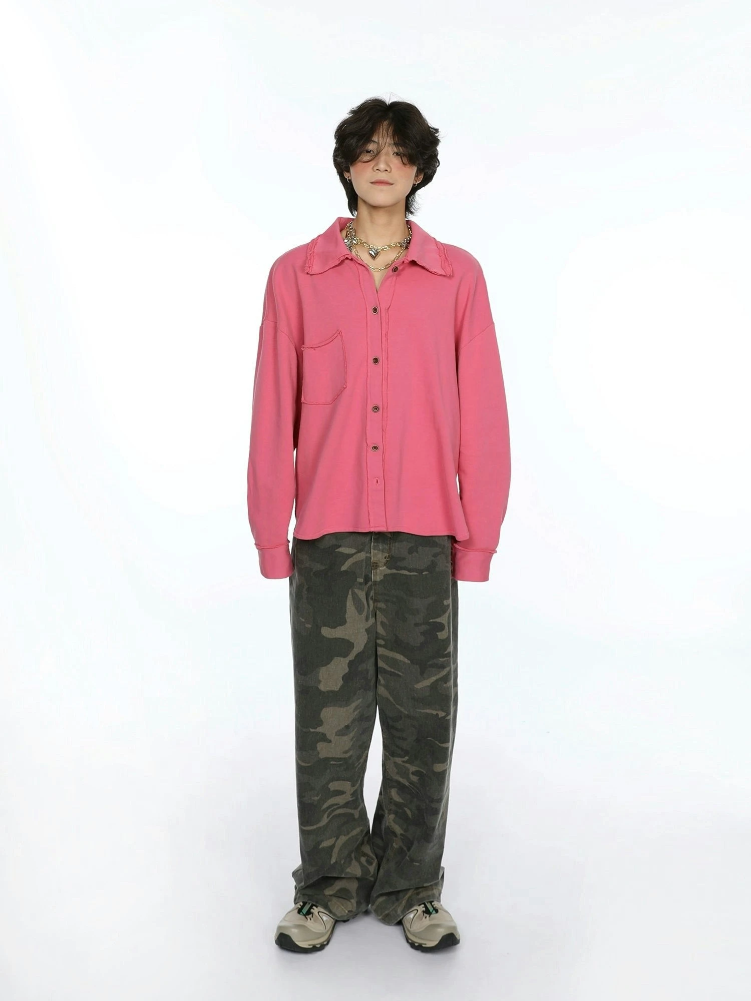 Oversized Raw-Edge Button-Down Shirt 4 Oversized Raw-Edge Button-Down Shirt - Image 4