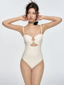 Ribbed Cutout Ring Detail One-Piece Swimsuit -Modern Wear Shop 704badff9b399b4c1a2e7f1e64569df2