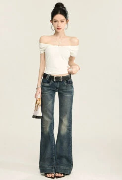 Off Shoulder Folded Collar Short Sleeve Top -Modern Wear Shop 704d3d048108f8dd4b8b9bae242e78d5