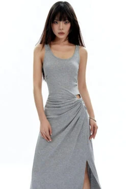 Sleeveless Scoop Neck Maxi Dress With Side Slit And Cut-Out Detail -Modern Wear Shop 70587d9735ce77feb6316a5be24b4cfc