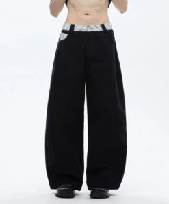 Wide Leg Pants With Contrast Stripe Waistband And Back Pocket Detail -Modern Wear Shop 707cbd076d143719bbc3bf218408b152