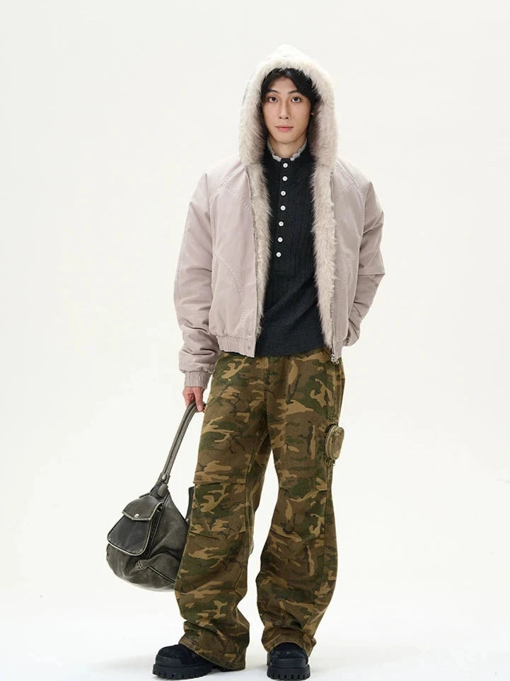 Oversized Faux Fur Collar Hooded Bomber Jacket 7 Oversized Faux Fur Collar Hooded Bomber Jacket - Image 7