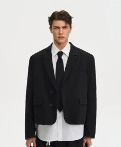 Notched Lapel Mid Crop Blazer With Embroidery Detail