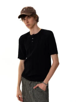 Ribbed Knit Half Button Short Sleeve Shirt 26 Ribbed Knit Half Button Short Sleeve Shirt -Modern Wear Shop 70dbd311c4266783982087df87f31301