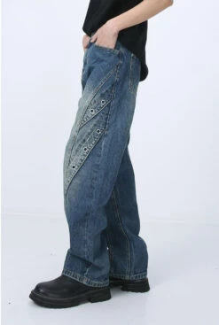 Ring Patchwork Straight Fit Jeans -Modern Wear Shop 710fe9c74be5bac3cf420f659c9e6e7d