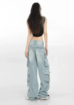 Patchwork Denim Cargo Pants With Strap Details -Modern Wear Shop 71255db97ce7245c935057d73f3eafc4