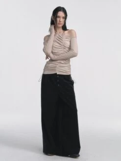 Asymmetric Ruched Off-Shoulder Long Thumbhole Sleeve Top -Modern Wear Shop 718c0542fa05e89d15d86883e99ba17c