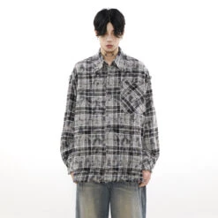 Plaid Tye-Dye Print Flannel Shirt