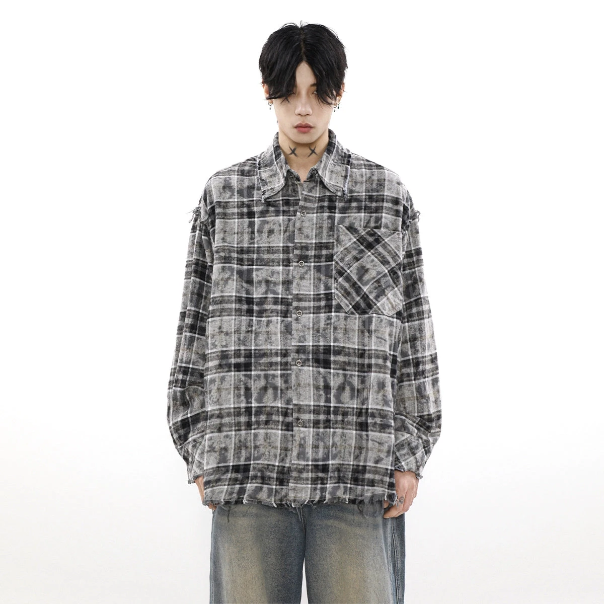 Plaid Tye-Dye Print Flannel Shirt 1 Plaid Tye-Dye Print Flannel Shirt