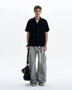 Textured Open-Knit Short Sleeve Button-Up Shirt With Patch Pockets -Modern Wear Shop 71abe5902657e0372a13d51d3920dec7