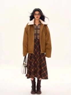 Oversized Contrast Shearling Collar Zip Jacket -Modern Wear Shop 72459f58ef30380478ef3da71b7beff8