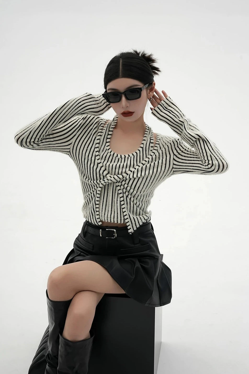 Stripe Halter Neck Knot Long Sleeve Blouse 14 Stripe Halter Neck Knot Long Sleeve Blouse - Image 14