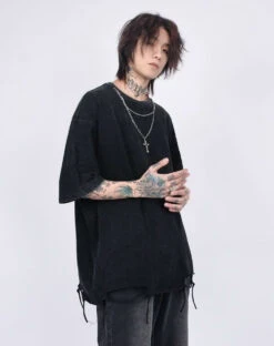 Distressed T-Shirt With Chain Accessory -Modern Wear Shop 72fb5f60fd1cc631e04e1fb28e272cbf