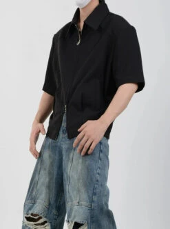 Half Sleeve Zip-Front Collared Shirt -Modern Wear Shop 72fe319bc2f3b5422c59ee492cfdc099