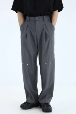 Pleated Straight Fit Pants With Knee Buttons -Modern Wear Shop 7321eaa1e4d38278a1140848d4da7795