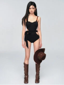 Chain Strap One-Piece Swimsuit With Tie Side -Modern Wear Shop 7337f3d48aecc29b4d1e9efa4a030421