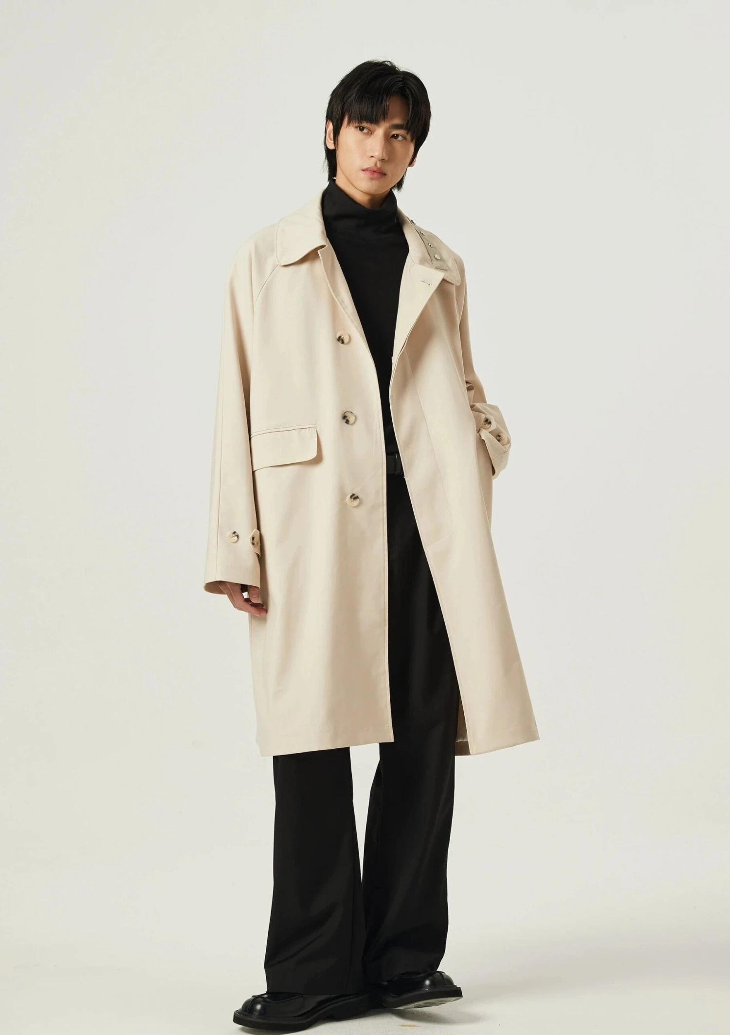 Slim Long Single-Breasted Coat With Collar Studs 3 Slim Long Single-Breasted Coat With Collar Studs - Image 3